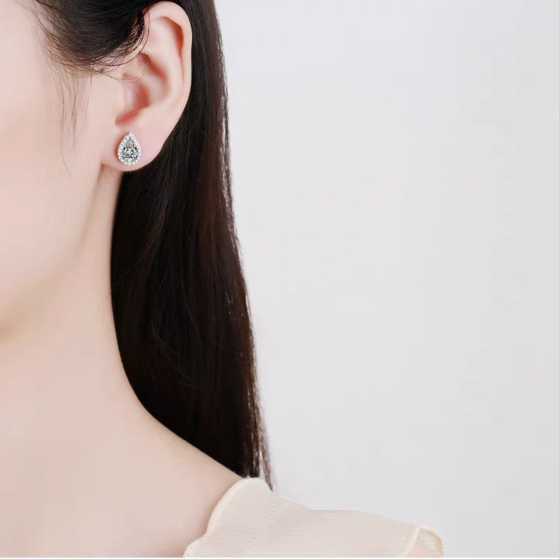 The Marina | Halo Pear Diamond Stud Earrings