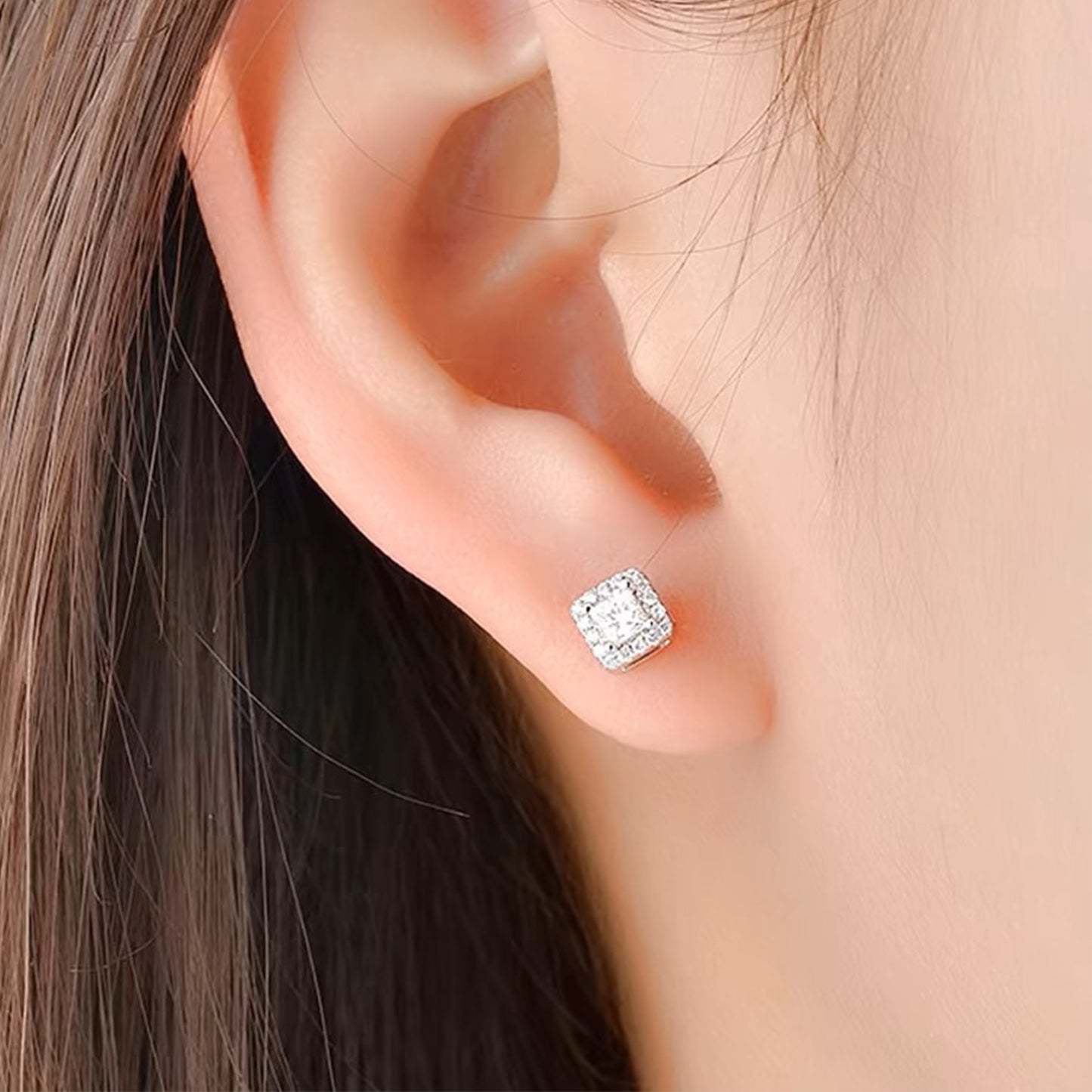 The Sophie | Halo Princess Diamond Stud Earrings