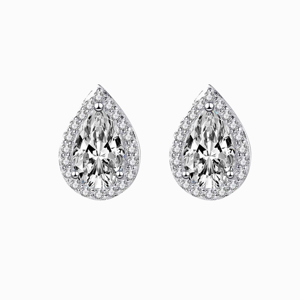 The Marina | Halo Pear Diamond Stud Earrings