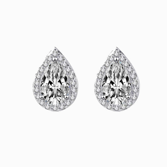 The Marina | Halo Pear Diamond Stud Earrings