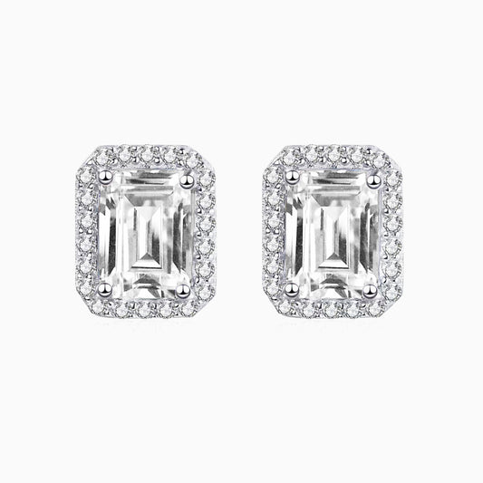 The Aurora | Halo Emerald Diamond Stud Earrings