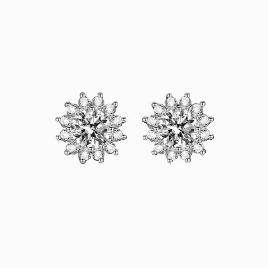 The Chrysanthemum | Flower Halo Round Diamond Earrings