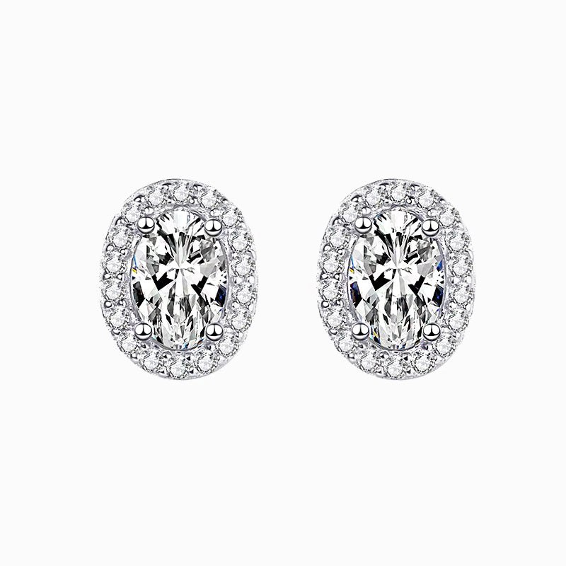 The Celeste | Halo Oval Diamond Stud Earrings