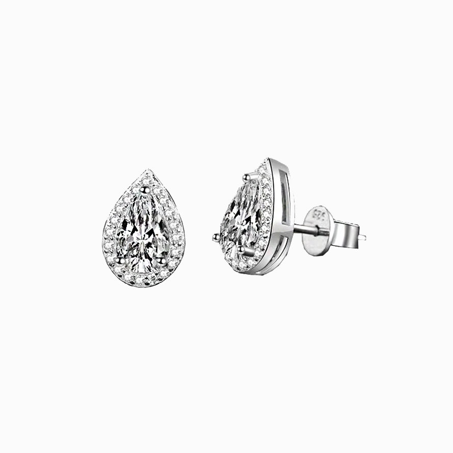 The Marina | Halo Pear Diamond Stud Earrings