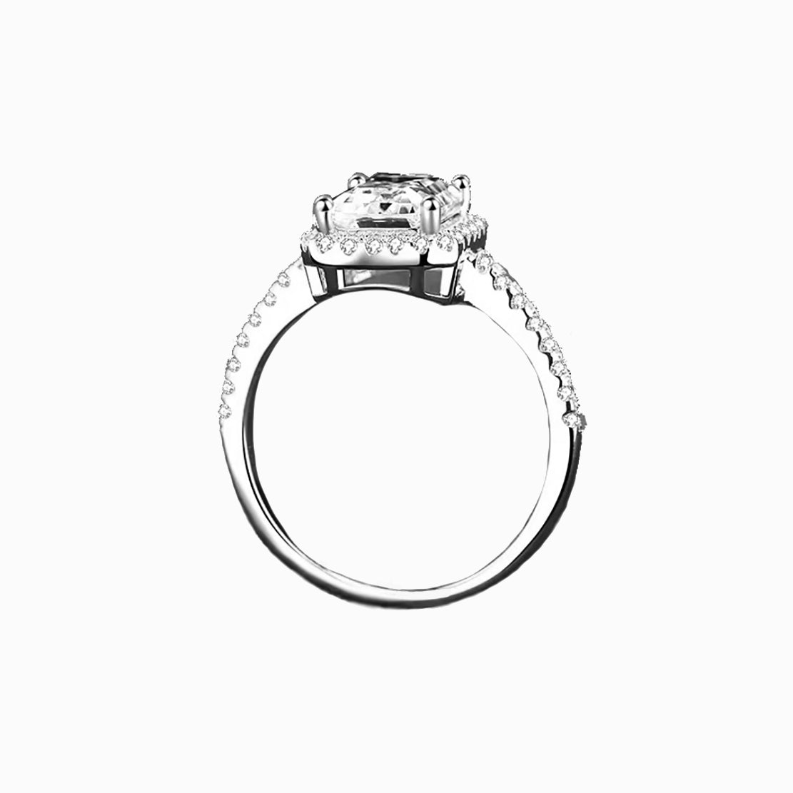 a white gold ring with a square cut diamond