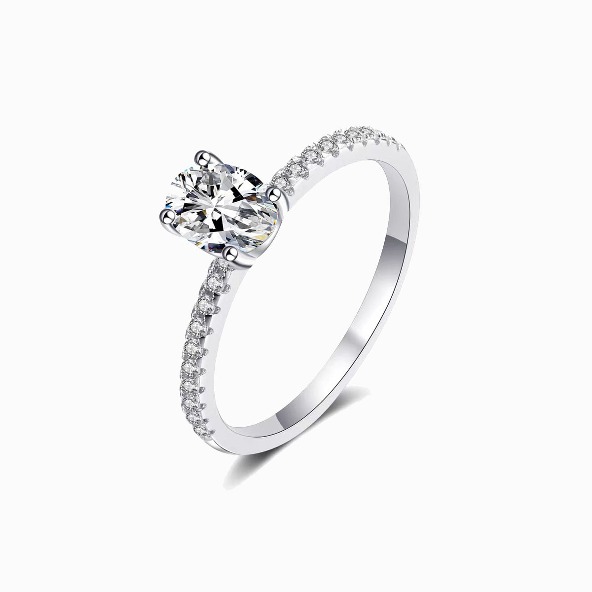 a white gold ring with a single diamond